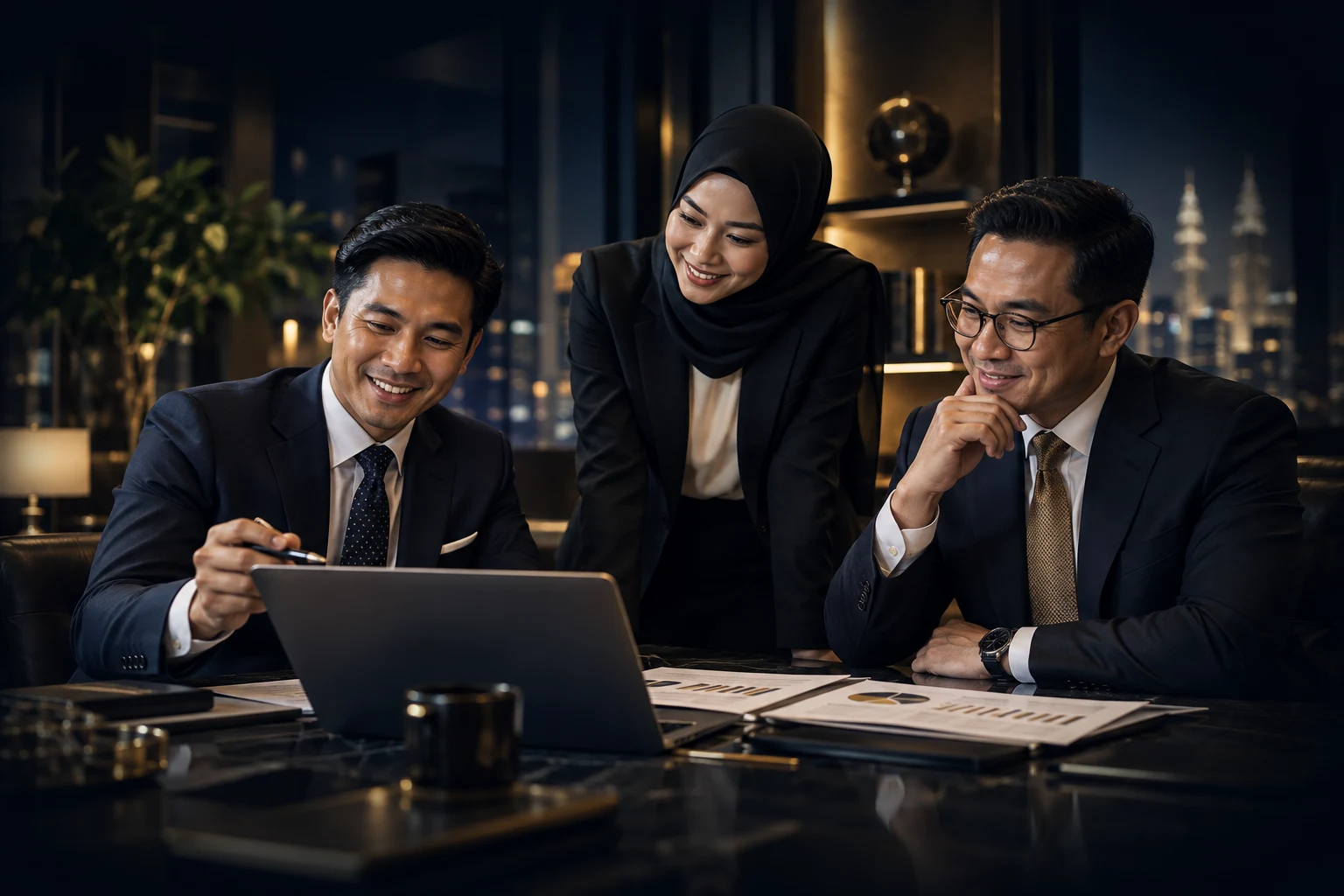 Business clients reviewing progress together